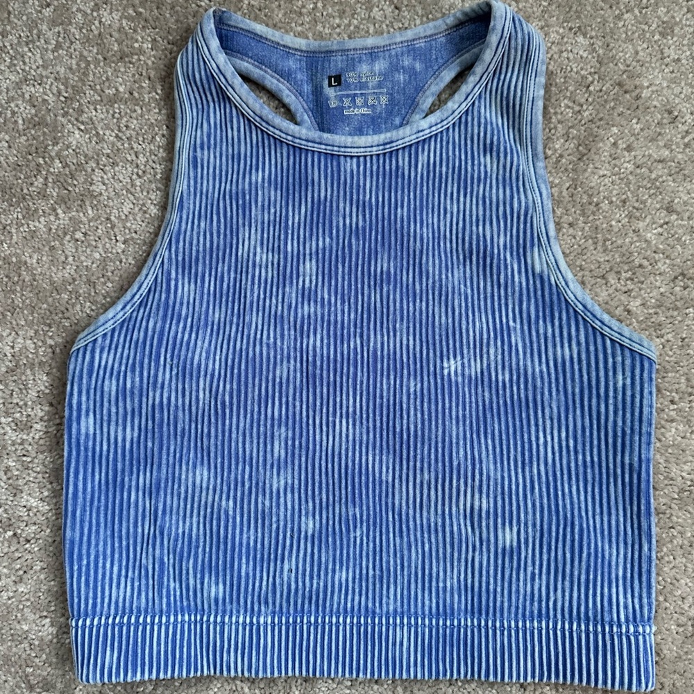 Blue Ribbed Women's Active Top